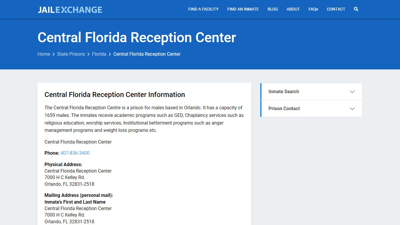 Central Florida Reception Center Inmate Search, FL - Jail Exchange