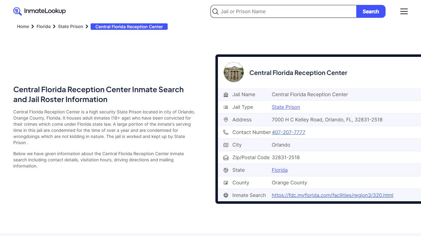 Central Florida Reception Center Inmate Search, Jail Roster, Bookings ...