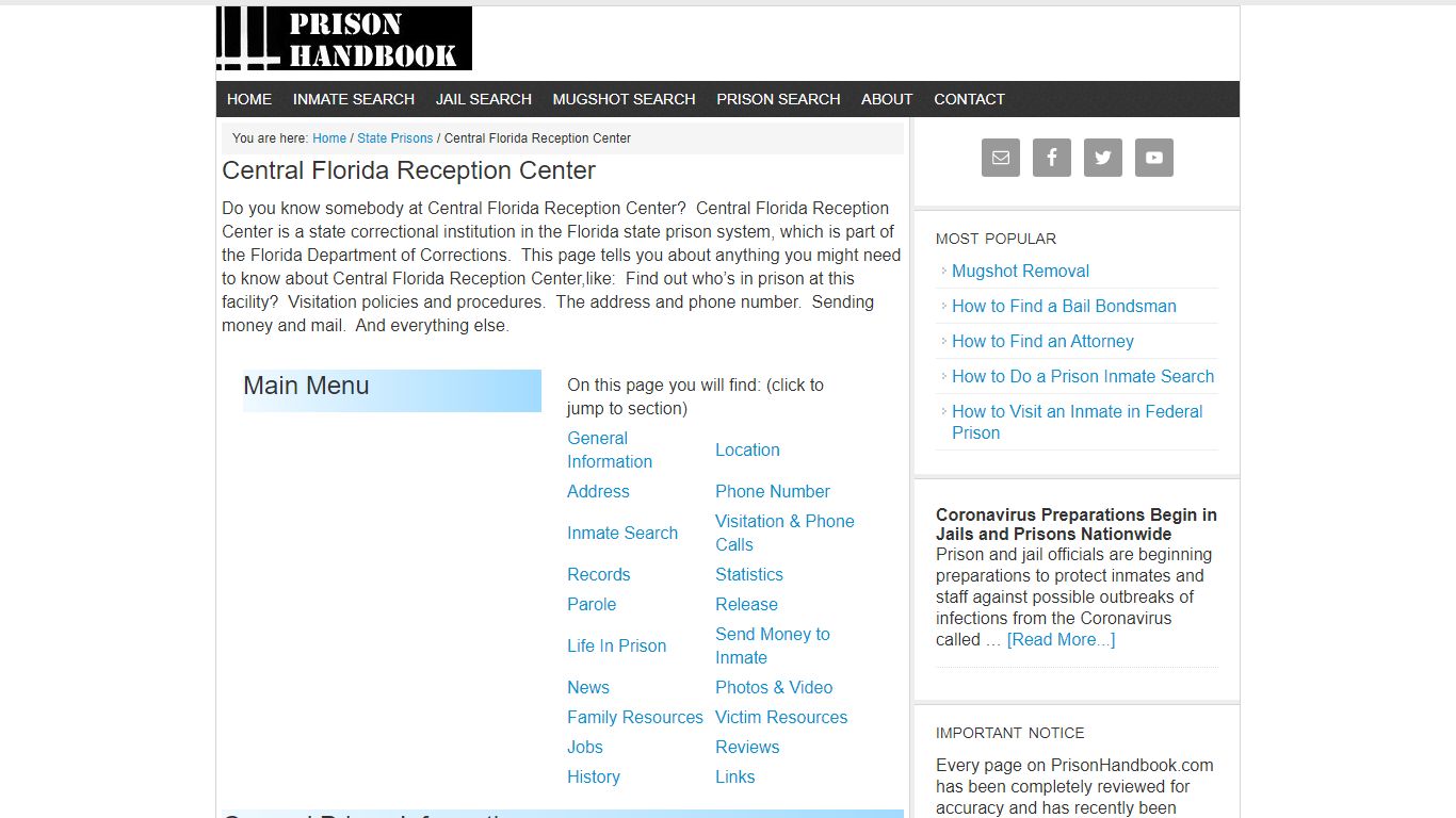 Central Florida Reception Center - Prison Handbook